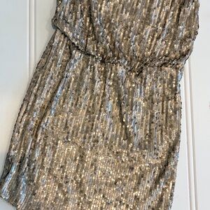 Halston Heritage Sequin One Shoulder Cocktail Dress, Size Medium MSRP$575